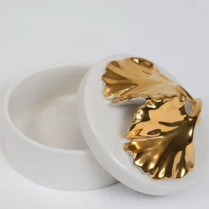 Inspire Me! Home Decor Gold Leaf And White Trinket Box