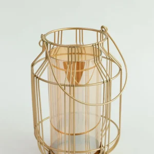 Inspire Me! Home Decor Gold Lantern W/ Amber Glass