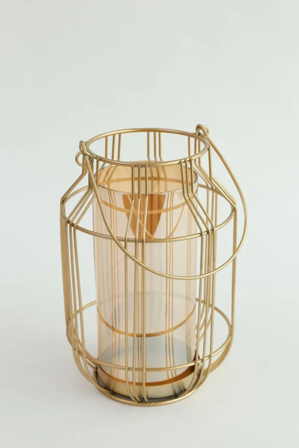 Inspire Me! Home Decor Gold Lantern W/ Amber Glass