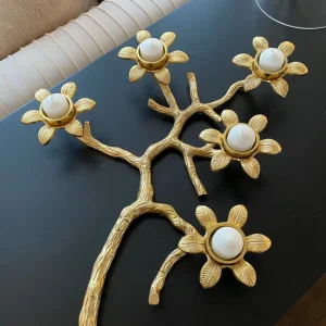 Inspire Me! Home Decor Gold Flower Branch 5 Tealight Candle Holder