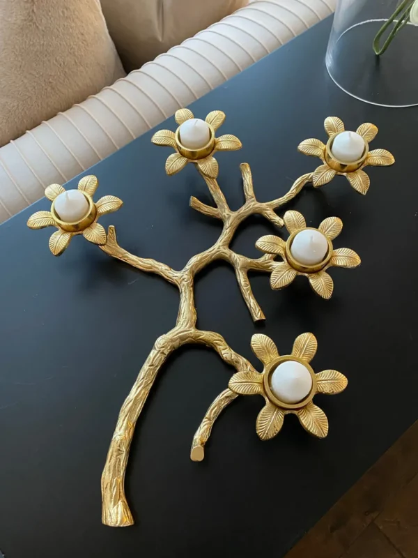 Inspire Me! Home Decor Gold Flower Branch 5 Tealight Candle Holder