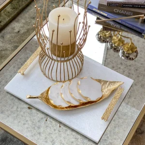 Inspire Me! Home Decor Gold Metal And Marble Hurricane Candle Holder