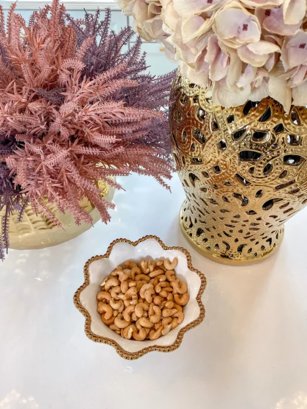 Inspire Me! Home Decor Gold And White Beaded Pedestal Bowl