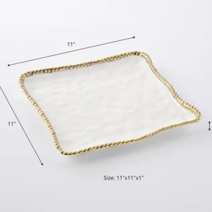 Inspire Me! Home Decor Gold And White Beaded Square Platter