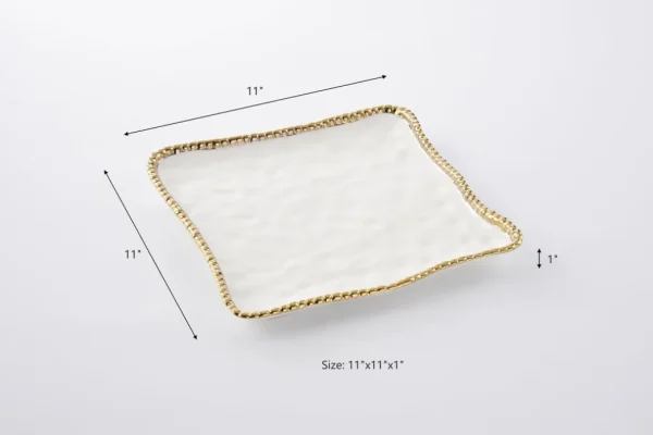 Inspire Me! Home Decor Gold And White Beaded Square Platter