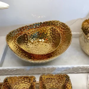 Inspire Me! Home Decor Gold Oval Hammered Porcelain Bowl