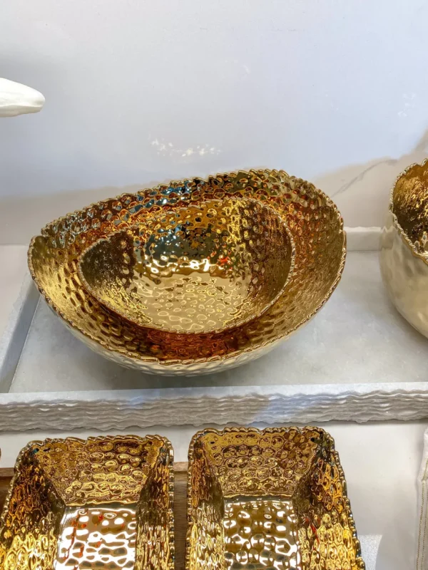 Inspire Me! Home Decor Gold Oval Hammered Porcelain Bowl