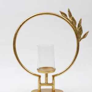 Inspire Me! Home Decor Golden Circle Leaf Design Hurricane Candle Holder (2 Sizes) ” From Pops Of Color Home Collection”