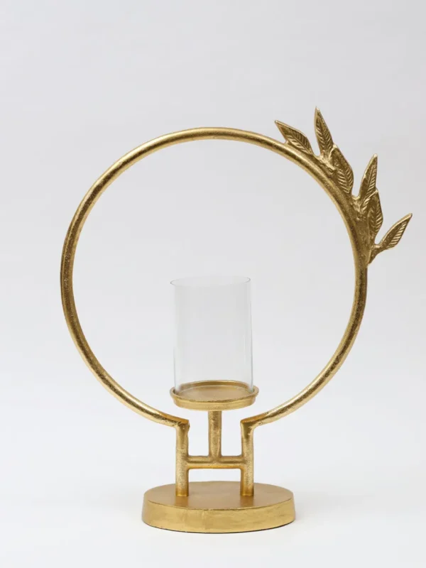 Inspire Me! Home Decor Golden Circle Leaf Design Hurricane Candle Holder (2 Sizes) ” From Pops Of Color Home Collection”