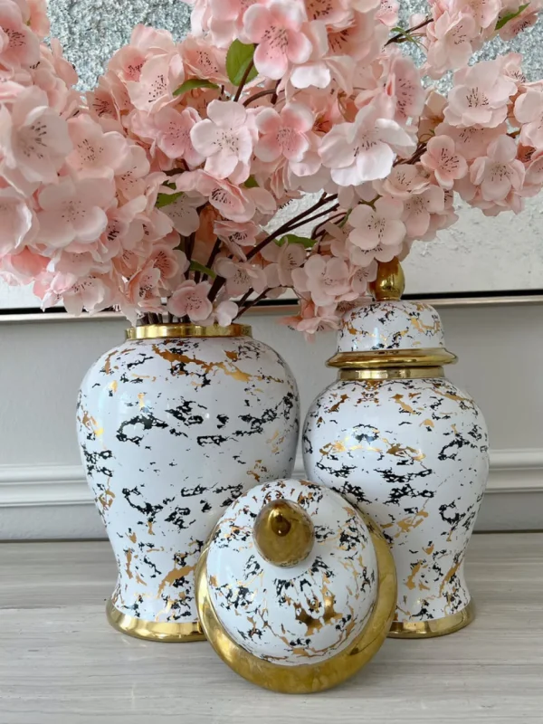 Inspire Me! Home Decor Gold & White Marble Print Ginger Jar “From Pops Of Color Home Collection” (2 Sizes)