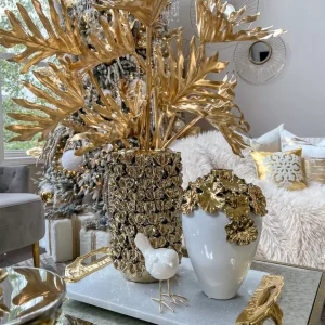 Inspire Me! Home Decor Gold Cascading Floral And White Vase