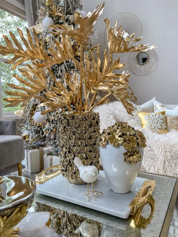 Inspire Me! Home Decor Gold Cascading Floral And White Vase