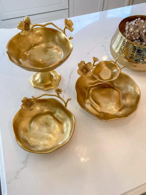 Inspire Me! Home Decor Gold Floral Bowl On Pedestal