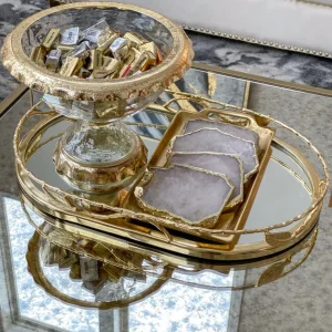 Inspire Me! Home Decor Gold Oval Mirrored Leaf Tray