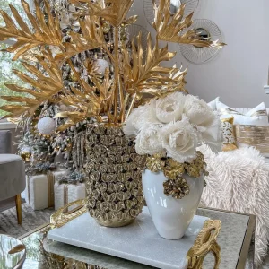 Inspire Me! Home Decor Gold Cascading Floral And White Vase