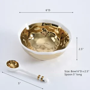 Inspire Me! Home Decor Gold And White Snack Bowl And Spoon Set