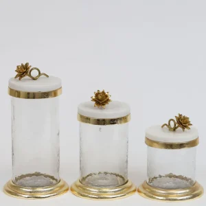 Inspire Me! Home Decor Gold Or Silver Canisters With Floral Lotus Lid (2 Colors)