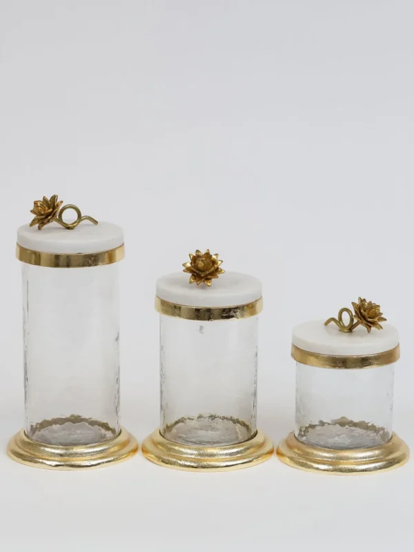 Inspire Me! Home Decor Gold Or Silver Canisters With Floral Lotus Lid (2 Colors)