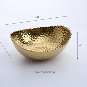 Inspire Me! Home Decor Gold Oval Hammered Porcelain Bowl