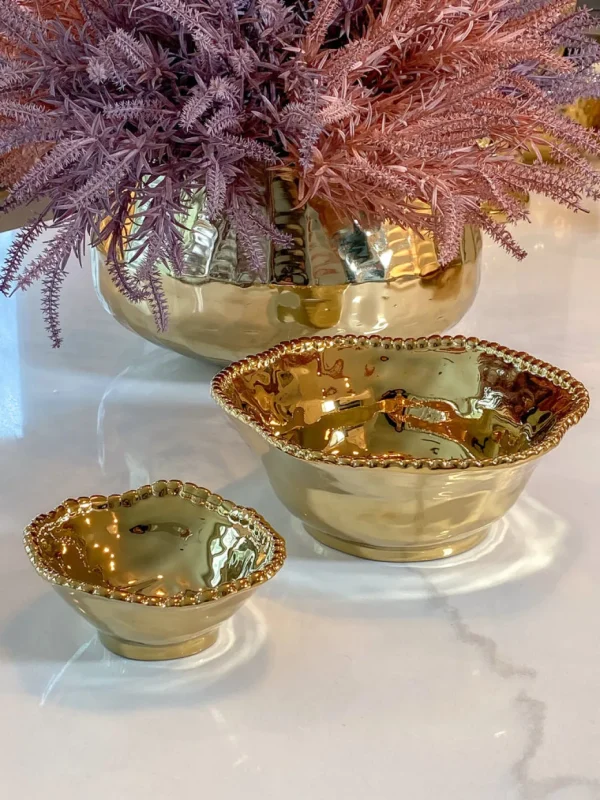 Inspire Me! Home Decor Gold Wavy Beaded Bowls (2 Sizes)