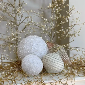 Inspire Me! Home Decor Gold Oversized Beaded White And Pearl Ornament (2 Sizes)