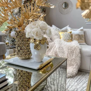 Inspire Me! Home Decor Gold Cascading Floral And White Vase