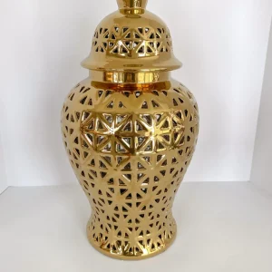 Inspire Me! Home Decor Gold Pierced Pattern Ginger Jar