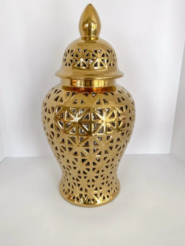 Inspire Me! Home Decor Gold Pierced Pattern Ginger Jar