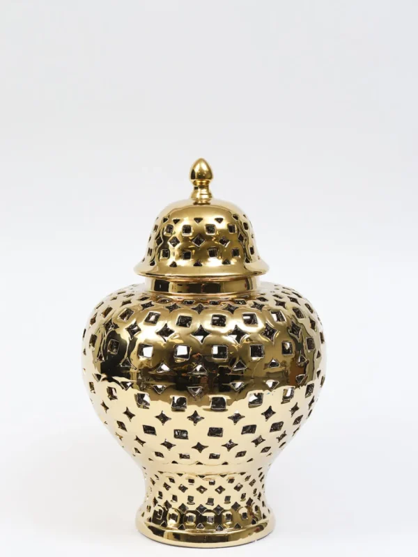 Inspire Me! Home Decor Gold Pierced Patterned Ginger Jar (2 Sizes)