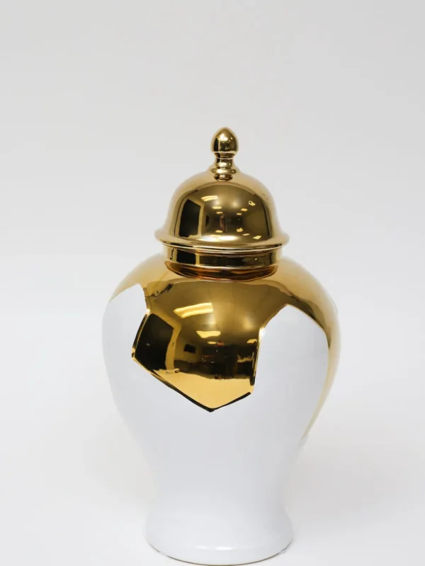 Inspire Me! Home Decor Gold Geometric White And Gold Ginger Jar (3 Sizes)