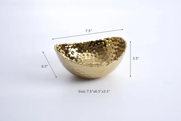 Inspire Me! Home Decor Gold Oval Hammered Porcelain Bowl