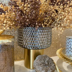 Inspire Me! Home Decor Grey & Gold Studded Vase With Gold Base (3 Sizes)