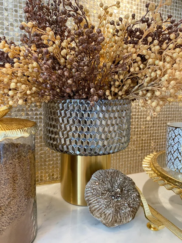 Inspire Me! Home Decor Grey & Gold Studded Vase With Gold Base (3 Sizes)