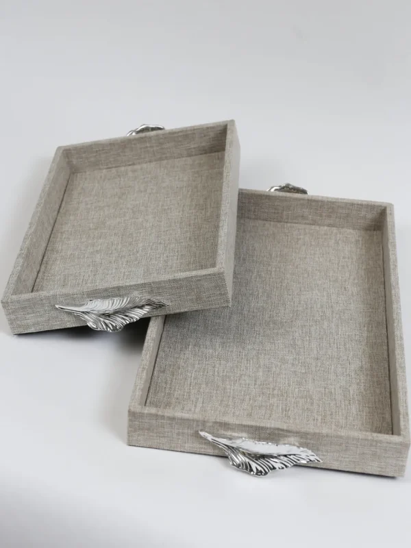 Inspire Me! Home Decor Grey Textile Tray With Silver Leaf Handle (2 Sizes)