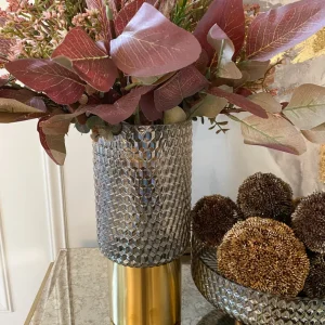 Inspire Me! Home Decor Grey & Gold Studded Vase With Gold Base (3 Sizes)