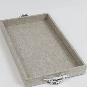 Inspire Me! Home Decor Grey Textile Tray With Silver Leaf Handle (2 Sizes)