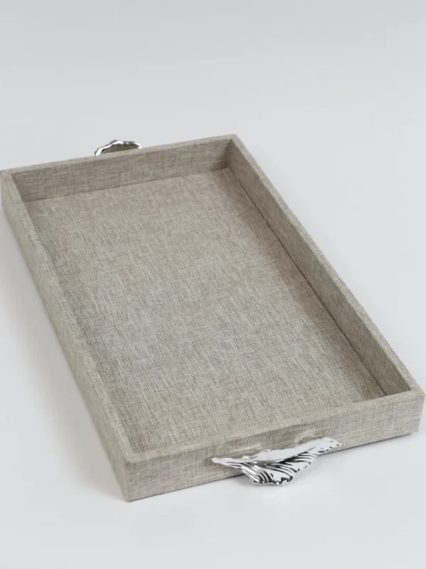 Inspire Me! Home Decor Grey Textile Tray With Silver Leaf Handle (2 Sizes)