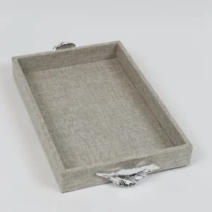 Inspire Me! Home Decor Grey Textile Tray With Silver Leaf Handle (2 Sizes)