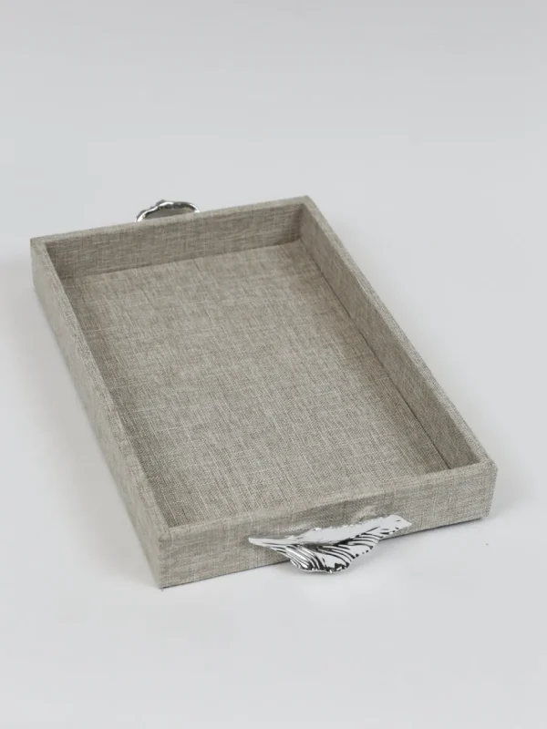 Inspire Me! Home Decor Grey Textile Tray With Silver Leaf Handle (2 Sizes)