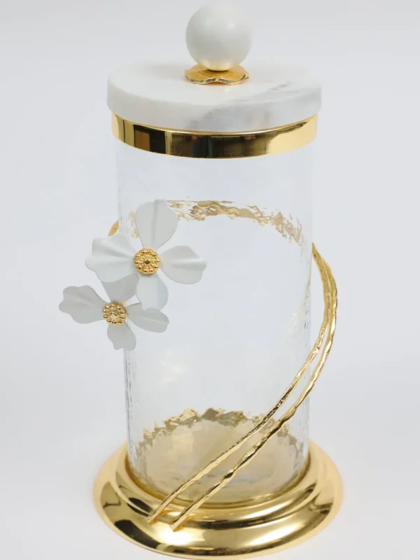 Inspire Me! Home Decor Hammered Glass Canister With White Jeweled Flower Details (3 Sizes) Gold