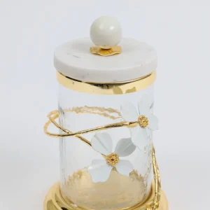 Inspire Me! Home Decor Hammered Glass Canister With White Jeweled Flower Details (3 Sizes) Gold