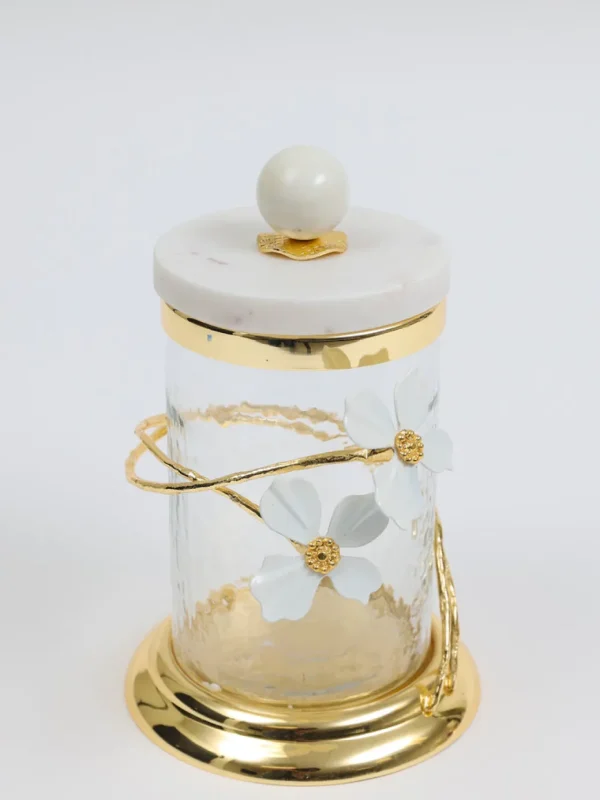 Inspire Me! Home Decor Hammered Glass Canister With White Jeweled Flower Details (3 Sizes) Gold