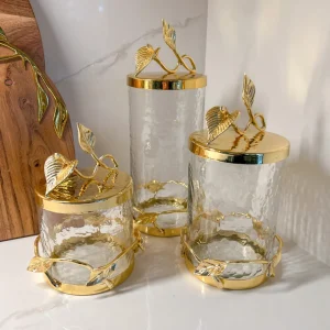 Inspire Me! Home Decor Hammered Glass Canister With Gold Leaf Lid (3 Sizes)