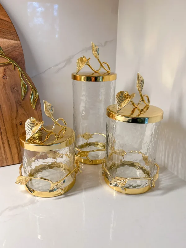 Inspire Me! Home Decor Hammered Glass Canister With Gold Leaf Lid (3 Sizes)