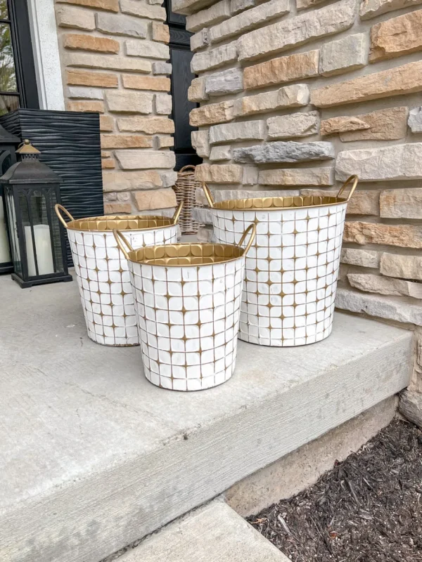 Inspire Me! Home Decor Indoor/Outdoor Gold And White Etched Planters (3 Sizes)