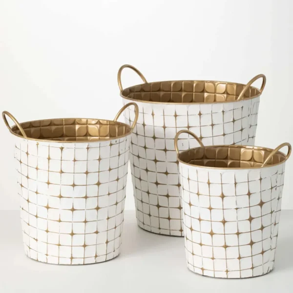 Inspire Me! Home Decor Indoor/Outdoor Gold And White Etched Planters (3 Sizes)