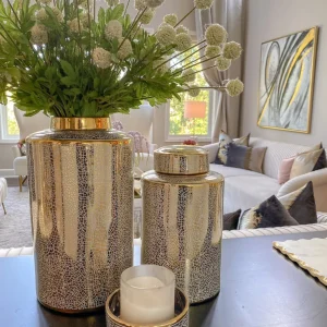 Inspire Me! Home Decor Jars White And Gold Elegant Jar With Lid (2 Sizes)