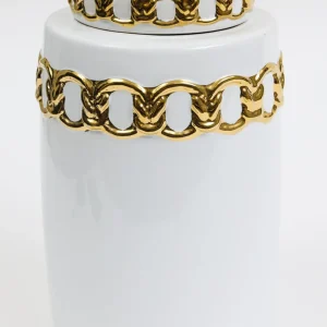 Inspire Me! Home Decor Jars White Ceramic Lidded Jar With Stunning Gold Chain Details (3 Sizes)