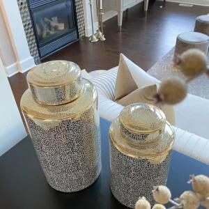 Inspire Me! Home Decor Jars White And Gold Elegant Jar With Lid (2 Sizes)