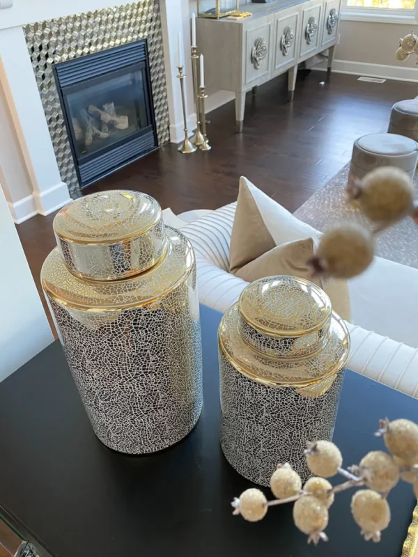 Inspire Me! Home Decor Jars White And Gold Elegant Jar With Lid (2 Sizes)